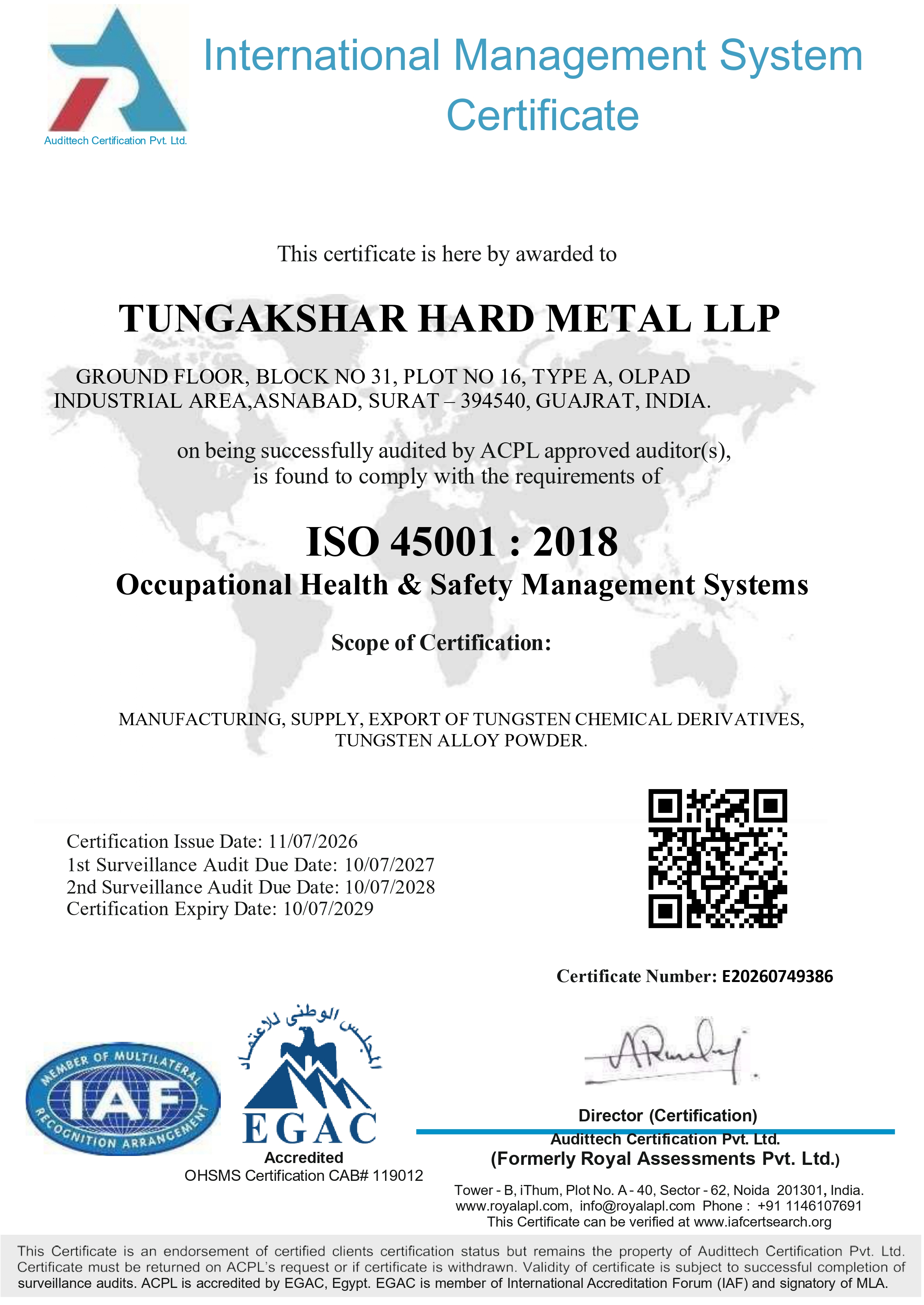 ISO 45001:2018 Certificate