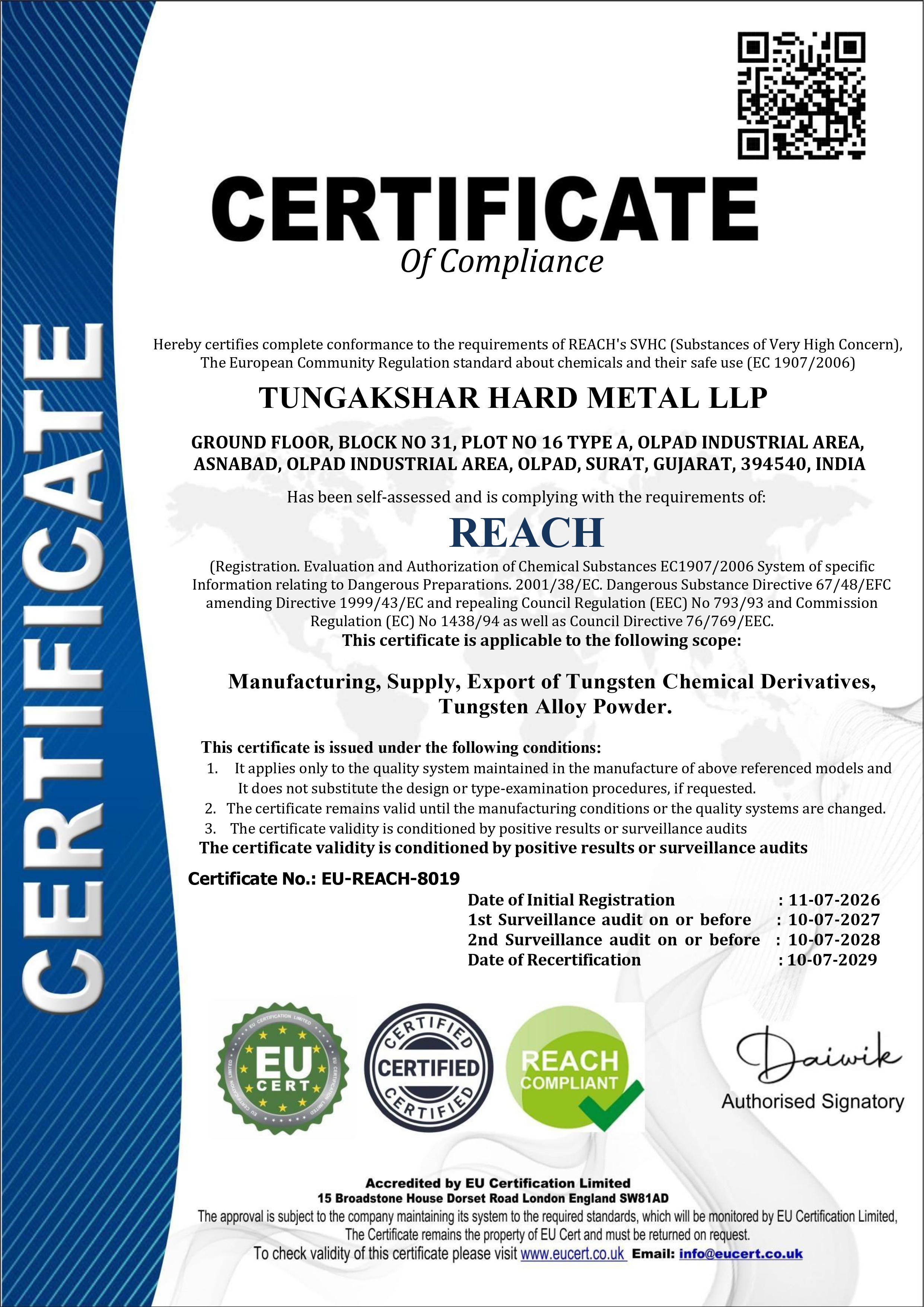 REACH Compliance Certificate